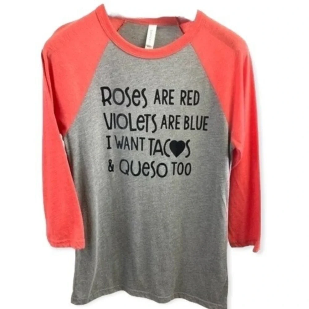 Bella‎ Canvas Shirt Size Small Pullover Grey Coral Raglan Humorous Foodie Casual